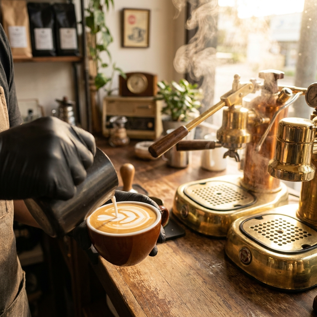 Latte art being poured