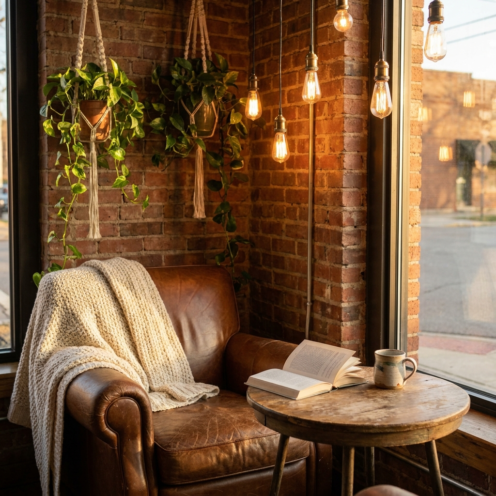 Cozy cafe reading corner